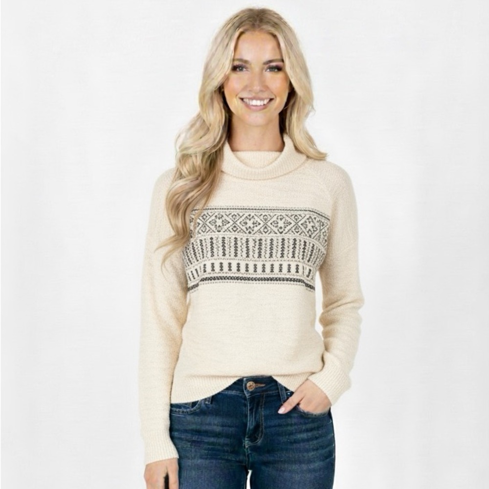 Lucky Brand small cream embroidered cotton sweater